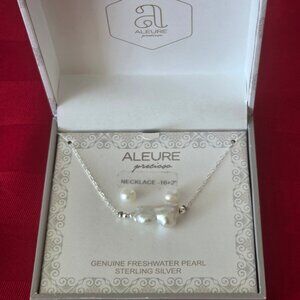 BRAND NEW, ALEURE, GENUINE FRESH WATER PEARL EARRINGS & SILVER NECKLACE!!!